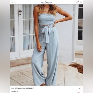 Hello Molly Strapless Pop Records Jumpsuit in Olive